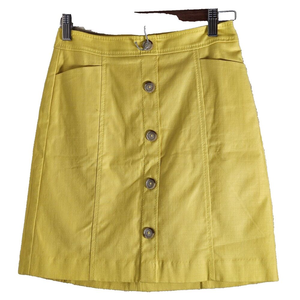 Loft Women’s Yellow Mini Skirt Front Pockets Lined back zipper size petite 00